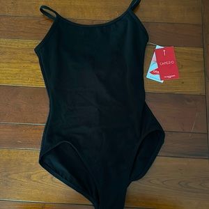 NWT Capezio camisole leotard w/ adjustable straps in black cotton CC100C SzL grl